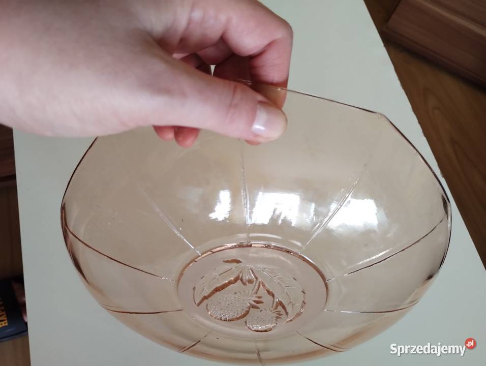 PRL patera art deco szkło rozalinowa maliny różowy Patery Łódź sprzedam