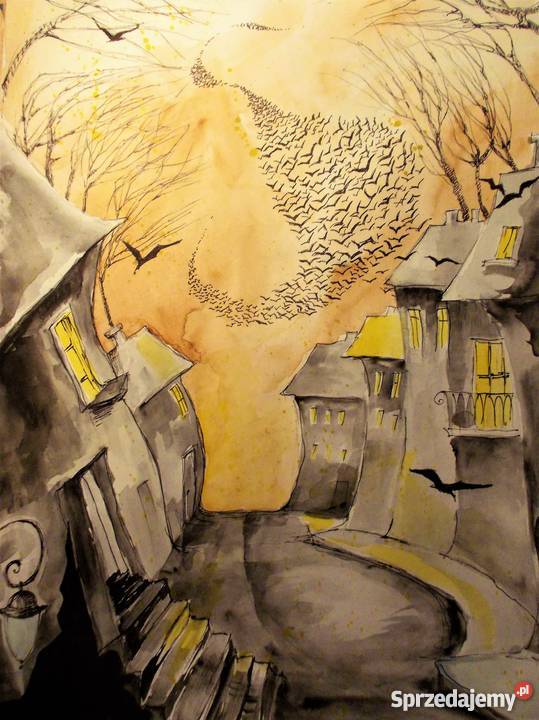 Akwarela Dziwne miasto artystki plastyka Adriany śląskie Katowice
