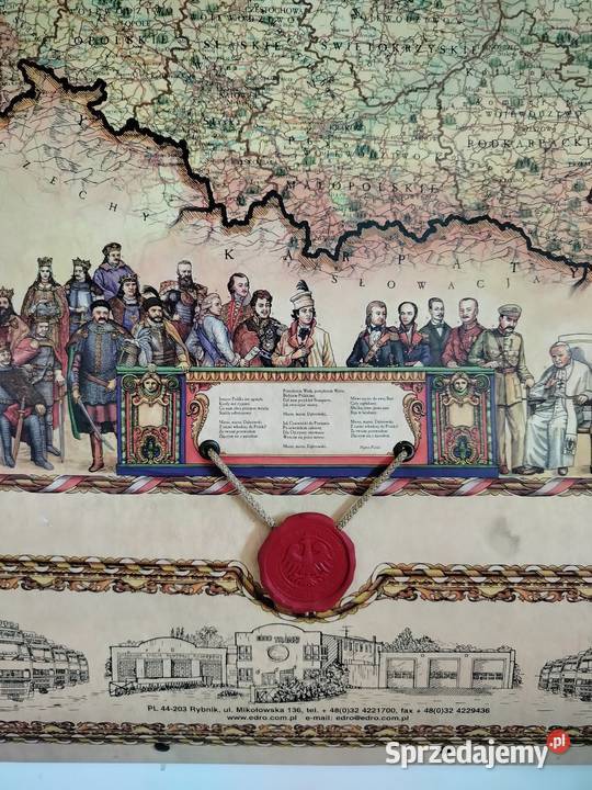 Piękna duża i dekoracyjna mapa Polski Antyki, Sztuka, Kolekcje Kęty