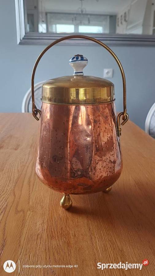 Wiaderko dzbanek miedziano mosiężny mazowieckie Ciechanów