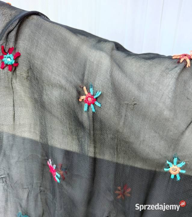 Duża chusta szal dupatta haftowana szyfon czarna zachodniopomorskie Szczecin