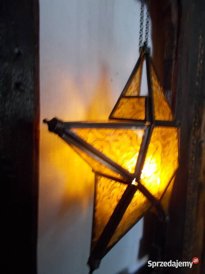 Stary Lampion Witrażowy Wiszący Świecznik
