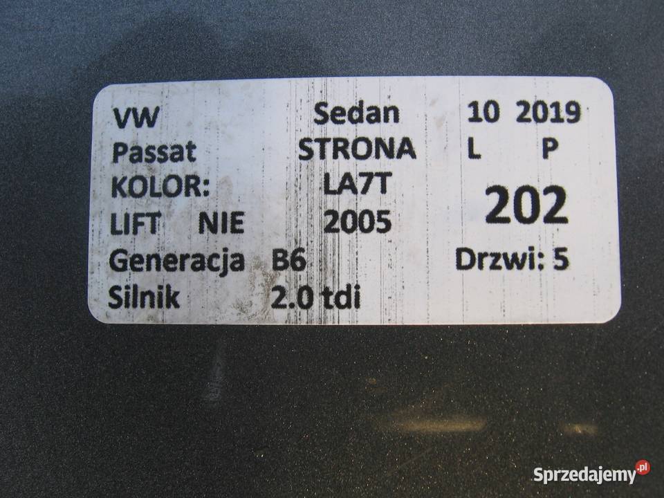 KLAPA TYŁ LA7T VW PASSAT B6 osobowe Zbierkowo