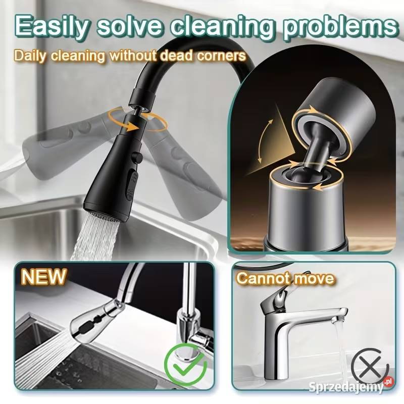 Przedłużka Kranu 3 Tryby Obrotowa Adapter Czarna