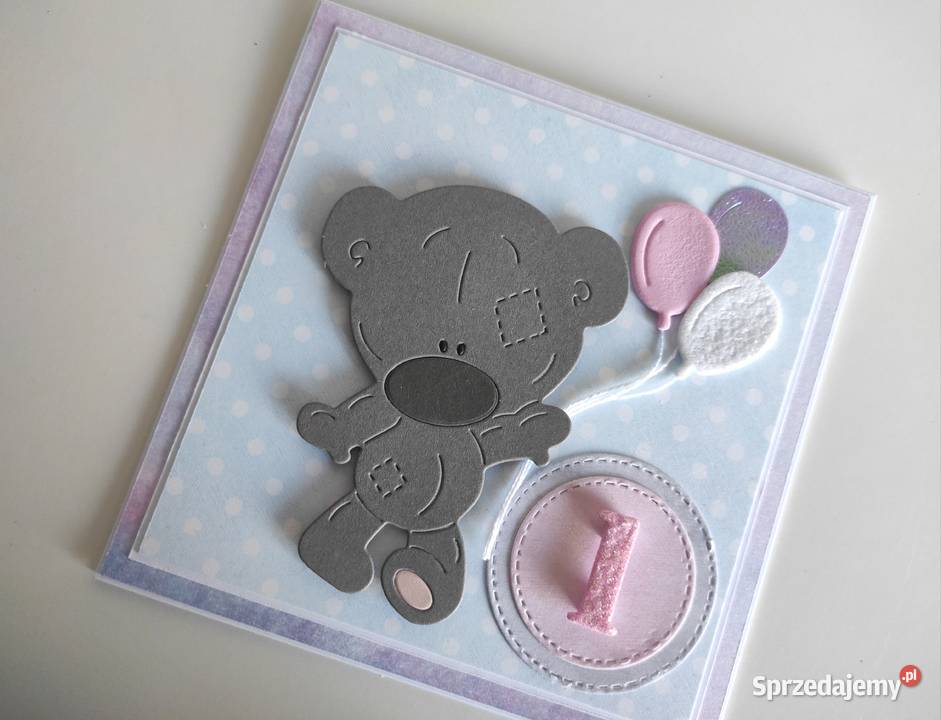 Kartka ręcznie robiona na urodziny roczek miś z Łódź