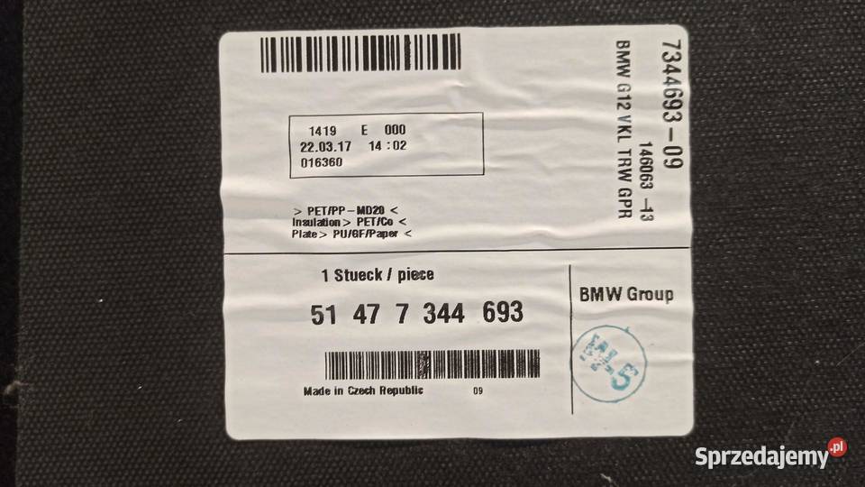 BMW 7 G11 WYKŁADZINA PODŁOGA BAGAŻNIKA 7344693