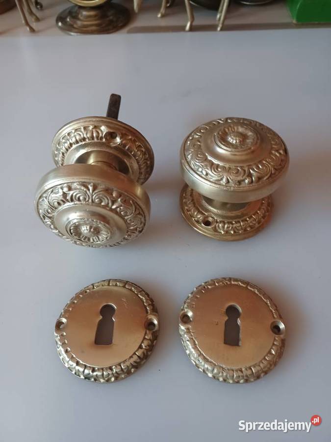 Gałki mosiężne obrotowe z rozetami do drzwi Poznań sprzedam
