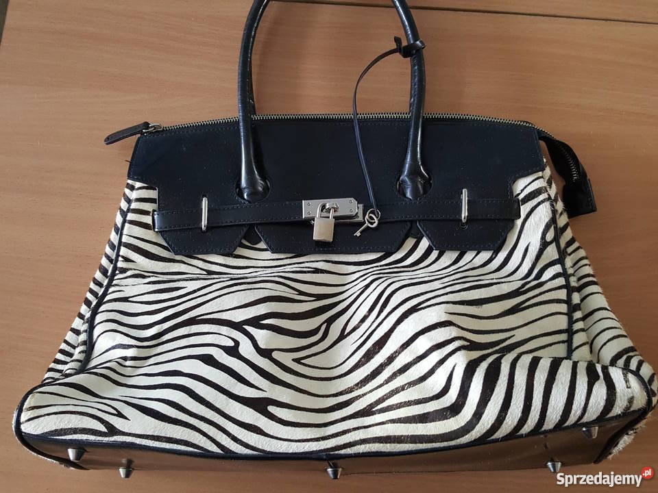 Pojemna torebka DUNE duża czarnobiała wzór zebra wielkopolskie Złotniki