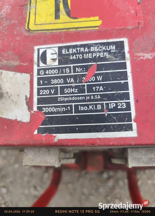 Agregat prądotwórczy 3kW Elektra Beckum G4000 Skawina