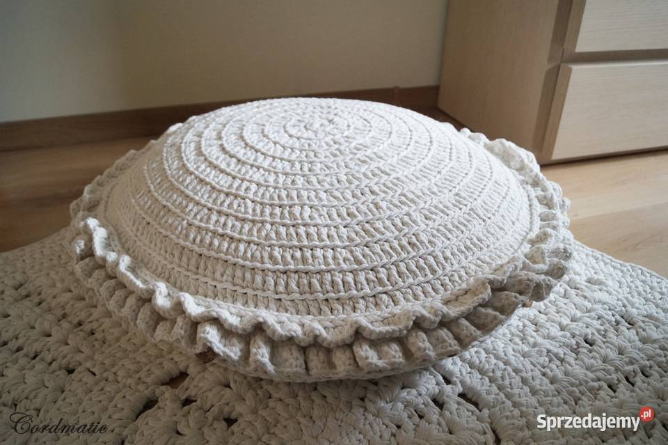 Duża szydełkowa poduszka pufa Bawełna Handmade Brodnica