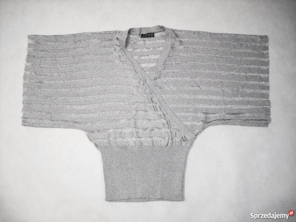 Srebrny Srebrzysty Sweter Sweterek Szerokie Moda i Styl Nowy Sącz