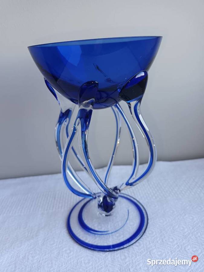 Piękny puchar niebieskie kobalt szkło Ceramika i szkło Gdańsk