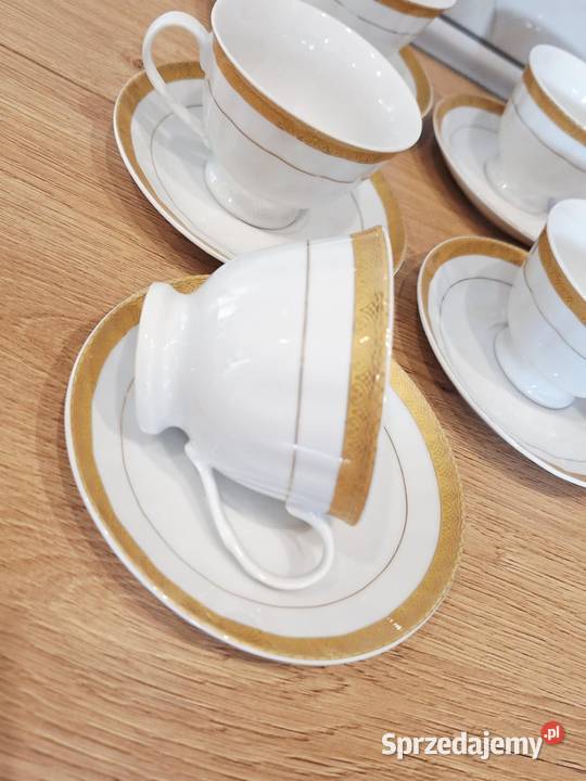 Zestaw 5 osob filiżanki porcelana 24 karaty gold sprzedam