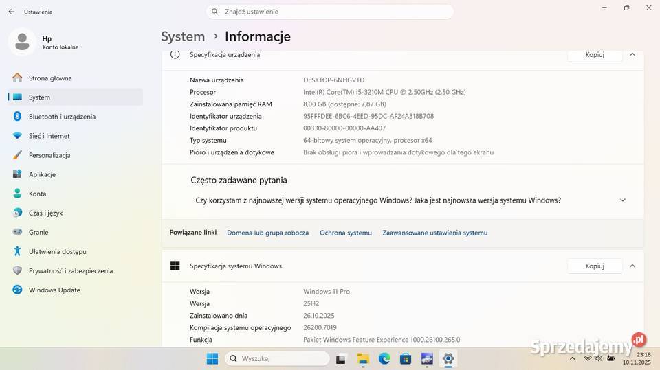 Laptop Hp EliteBook 8470p cpu i5 ram 8GB SSD 1TB Elektronika Kraków