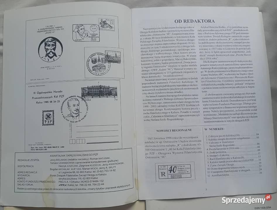 Kwartalnik Filatelista Kaliski rocznik 1998 2 x Koźminek