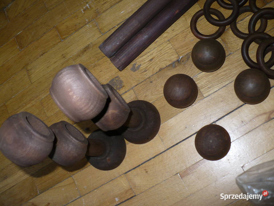 Karnisze drewniane brązowe podwójne 12 kompletów