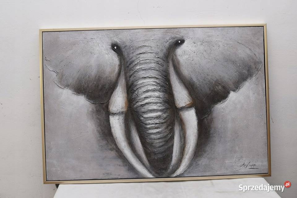 WIELKI OBRAZ NA PŁÓTNIE SŁOŃ ELEPHANT vintage Malarstwo Kraków