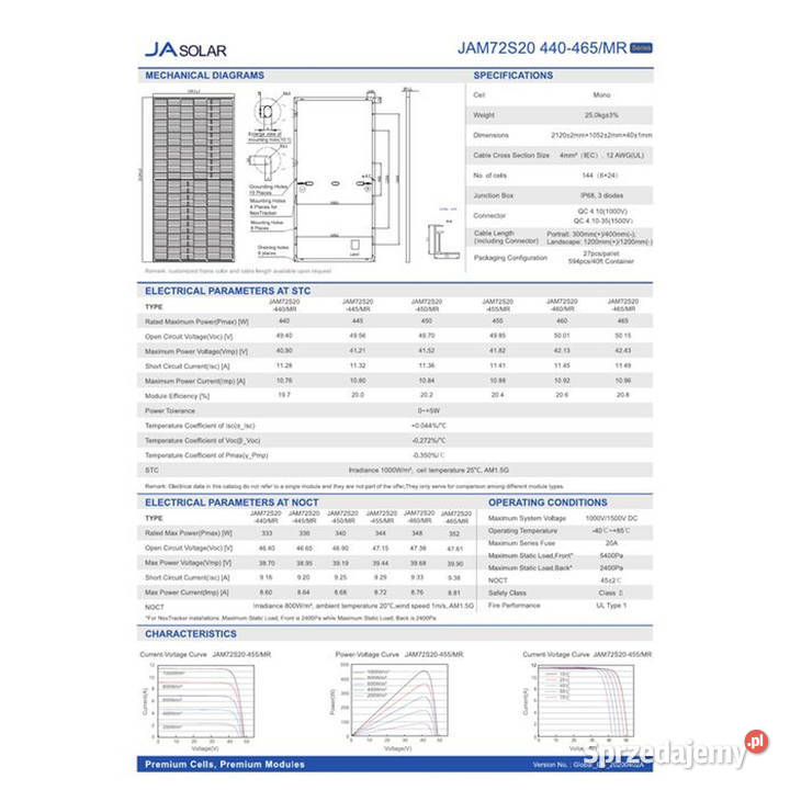 JA Solar 455W JAM72S20455MR Czarna Rama sprzedam