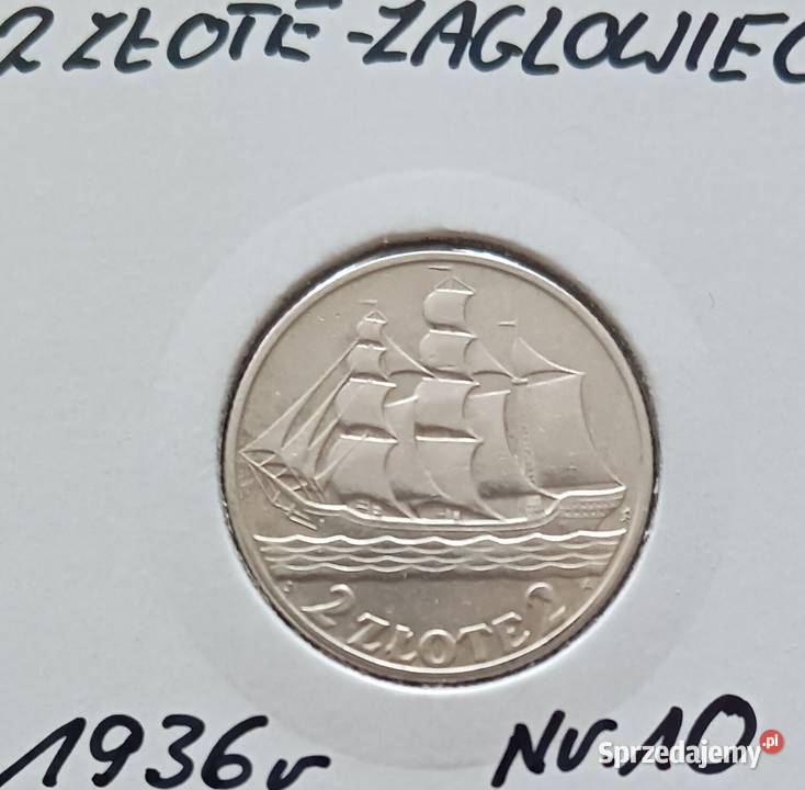 2 Żaglowiec 1936 r 10 Super stan oryginał srebro Konin