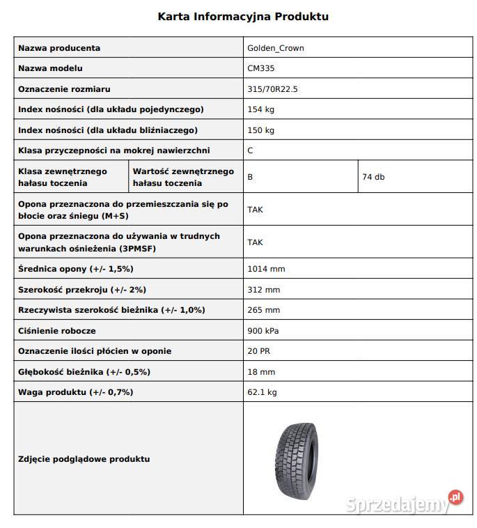 Golden Crown 335 31570 R225 Opony napędowe 4 Zarębki