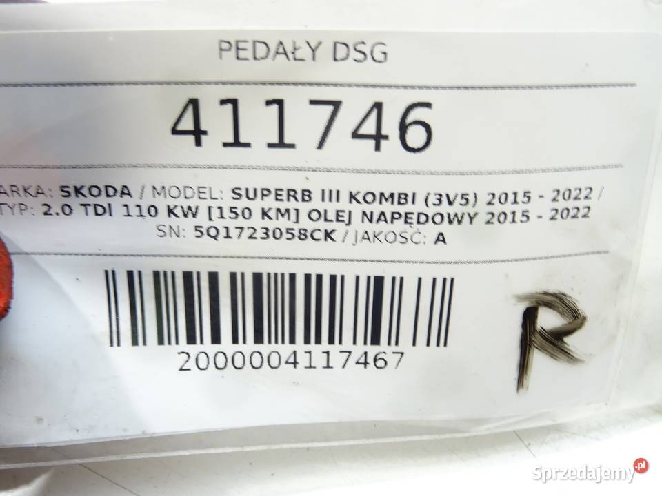 PEDAŁY DSG SKODA SUPERB III 5Q1723058CK 20 150 osobowe podkarpackie