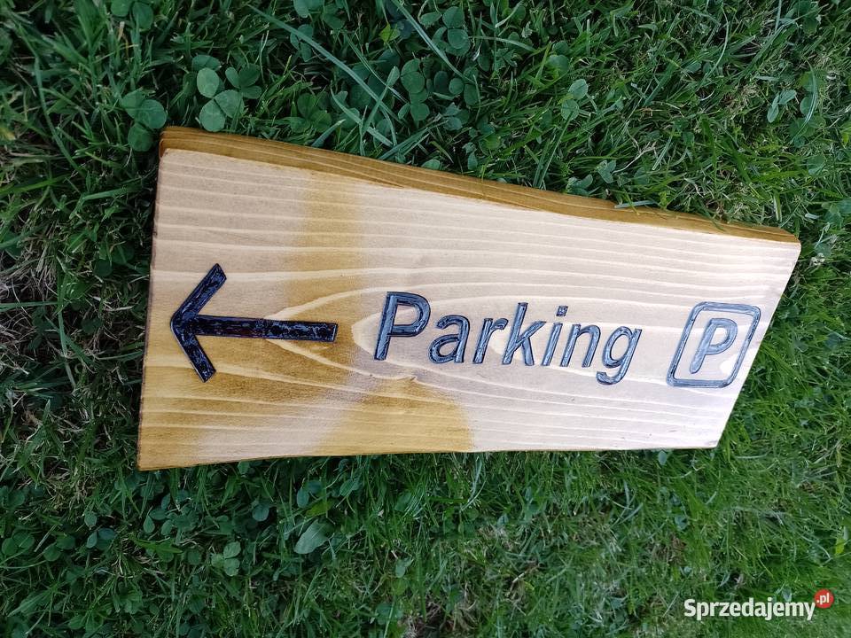 Szyld drewniany tablica PARKING kierunkowa Warszawa