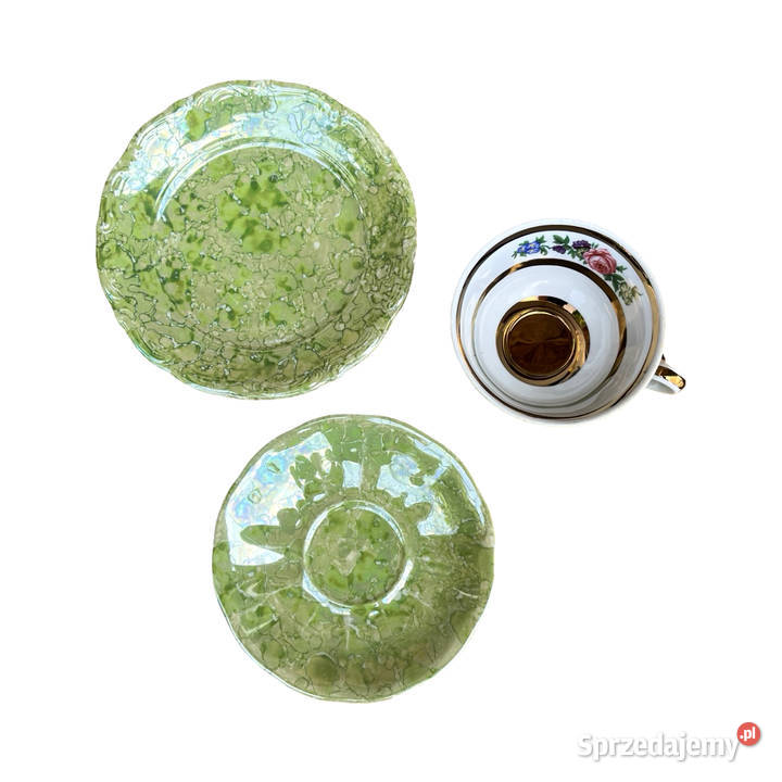 Zielony zestaw śniadaniowy Zakład Porcelany Warszawa