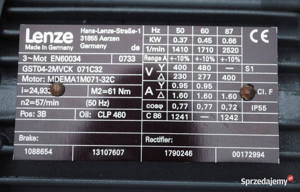 Motoreduktor kołnierzowy 037kw 57obrmin LENZE Kargowa