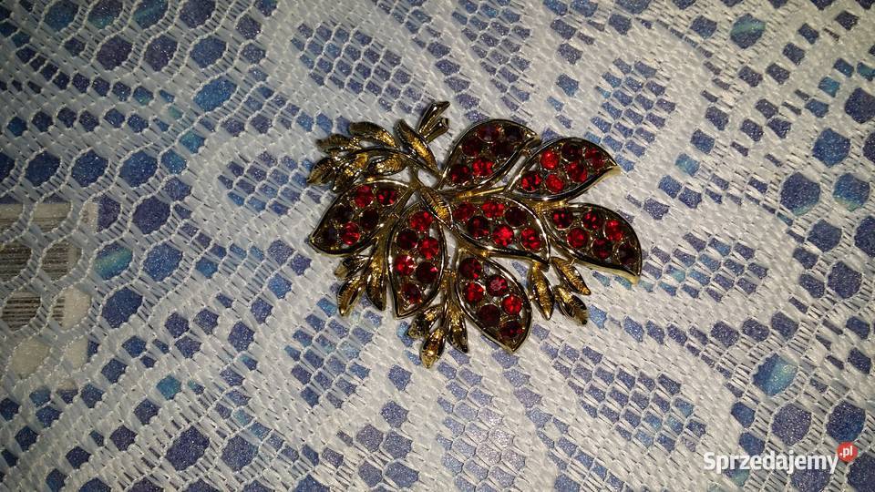 Stara angielska broszka wiązanka rubinowa Ochojno