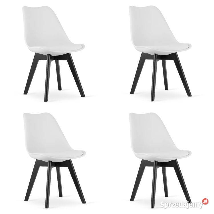Zestaw czterech krzeseł biało czarne nogi czarne