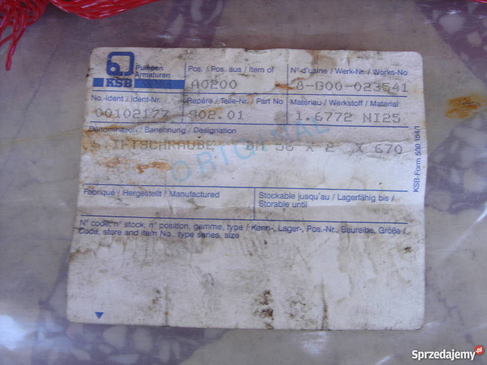 KSB PUMPEN ARMATUREN ŚRUBY SZPILKI Produkcja Opole sprzedam