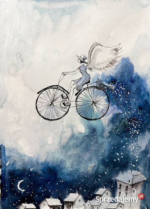 Anioł zimowy akwarela artystki Adriany Laube Katowice sprzedam