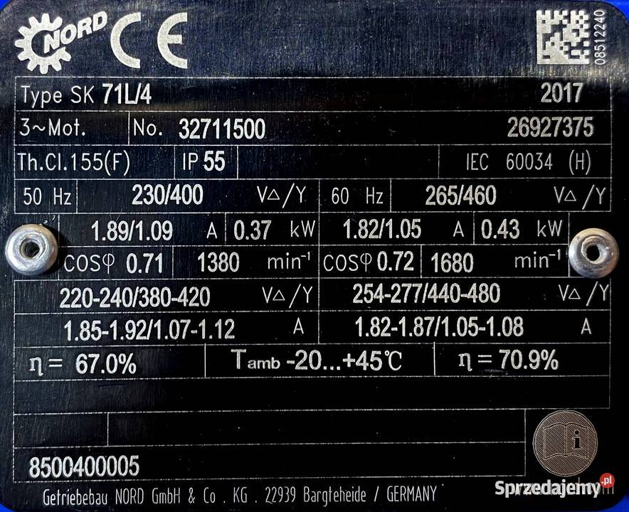motoreduktor przekładnia 037kW 34obr 3fazowy Pozostałe Pigża