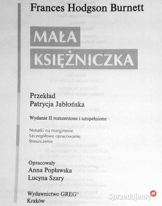 Mała księżniczka Frances Hodgson Burnett lubelskie Chełm sprzedam
