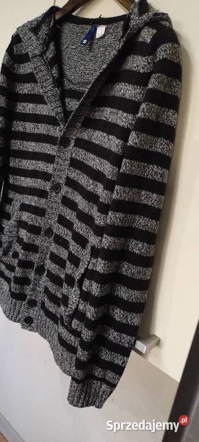 Sweter męski z kapturem w paski szaro czarne H M Lublin