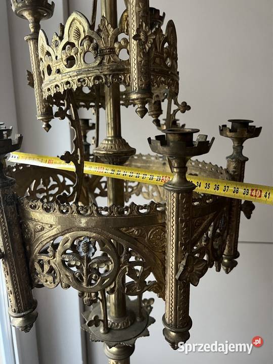 Kandelabr z brązu stary świecznik antyk Bystrzyca Kłodzka