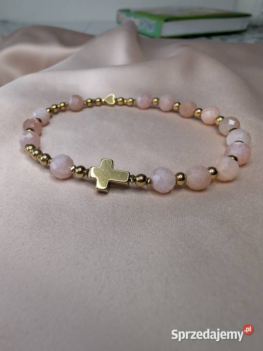 Bransoletka różaniec kamień słoneczny krzyżyk Warszawa