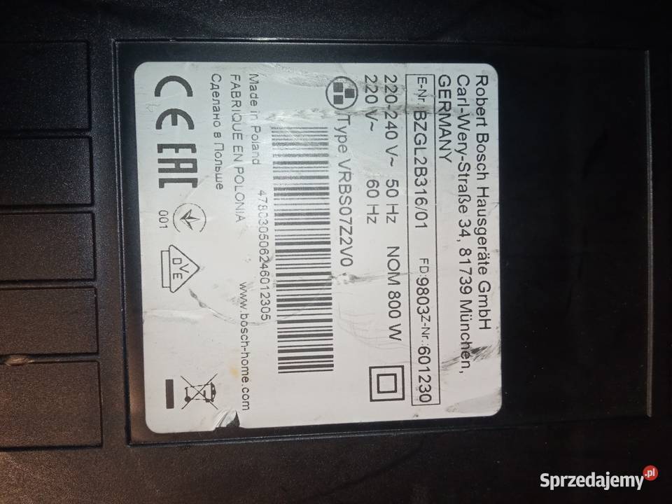 BOSCH Compaxxx
VRBS07Z2V0 BZGL2Z31601 Warszawa mazowieckie