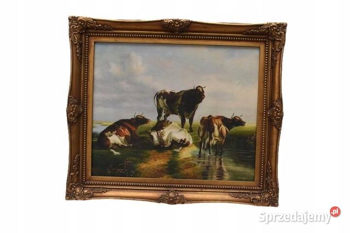 Krowy na PAstwisku Krowa Złota Rama Obraz Olejny małopolskie Kraków