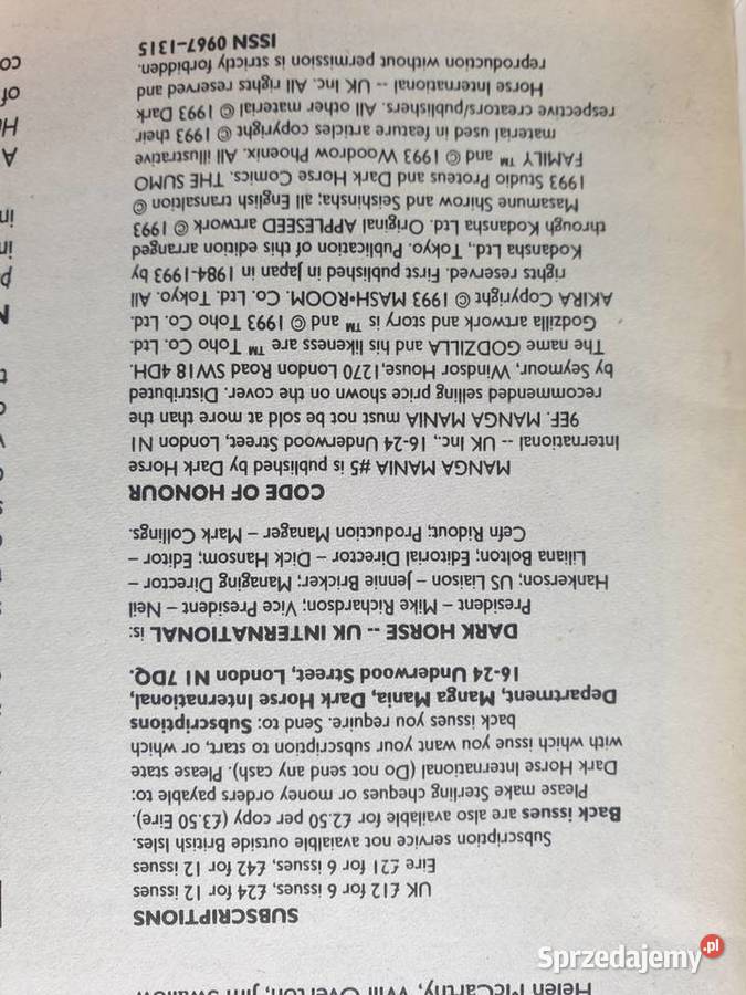 Manga Mania Magazyn komiksowy 1993 Akira Poster Rok wydania 1993 Gdynia