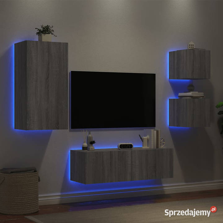 4cz zestaw ściennych mebli TV z LED szary dąb RTV mazowieckie sprzedam
