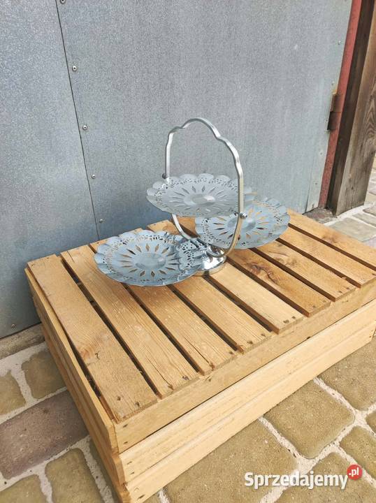 Elegancka metalowa patera 3poziomowa vintage Podkałek