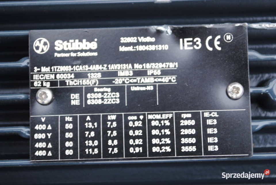 Silnik elektryczny 75kw 2950obrmin Stubbe Kargowa