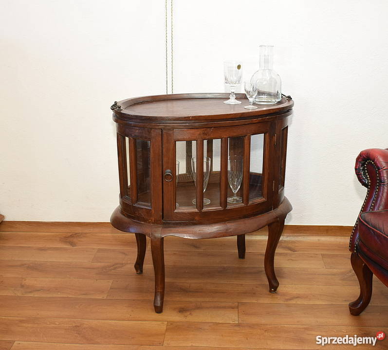 Kolonialny barek tekowy szafka z tacą stolik tek Meble Świdnica