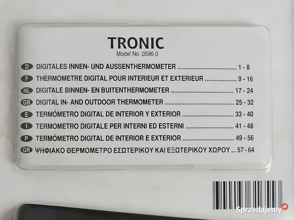 Cyfrowy termometr wewnętrzny zewnętrzny TRONIC z Biłgoraj sprzedam