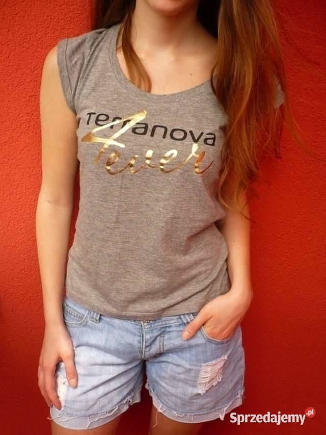 Siwa koszula tshirt Terranova xs 34 napis nadruk kujawsko-pomorskie