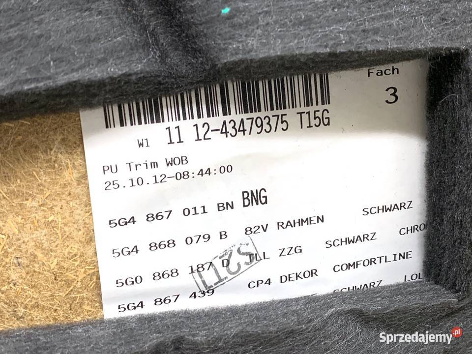 BOCZEK DRZWI LEWY PRZÓD VW GOLF VII Hatchback