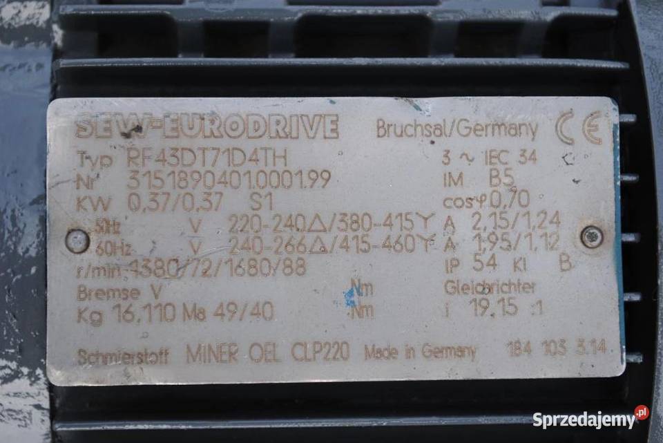 Motoreduktor kołnierzowy 037kw 72obrmin SEW lubuskie Kargowa sprzedam