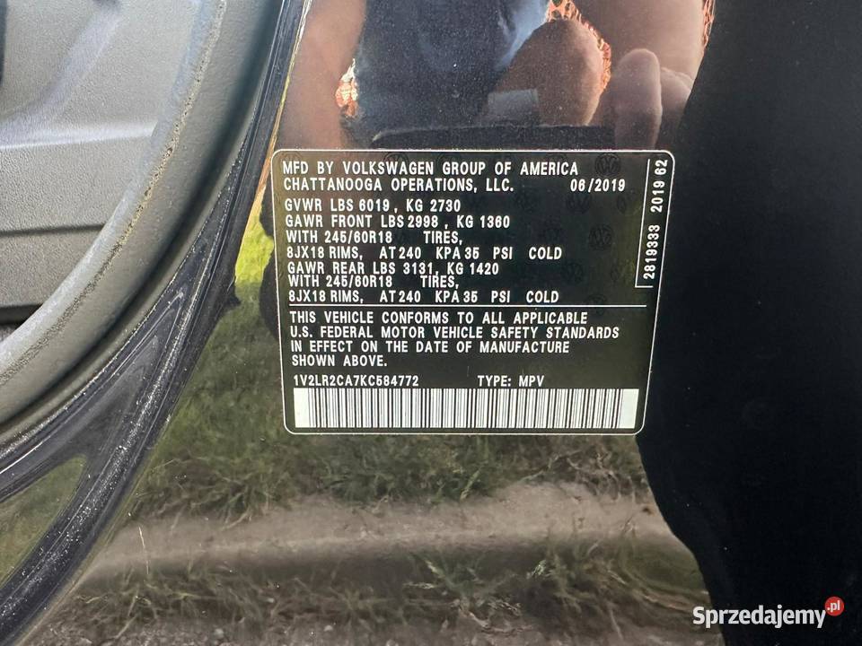 Volkswagen Atlas SE 36 V6 FSI 4MOTION 2019 benzyna podlaskie Dąbrowa Białostocka sprzedam