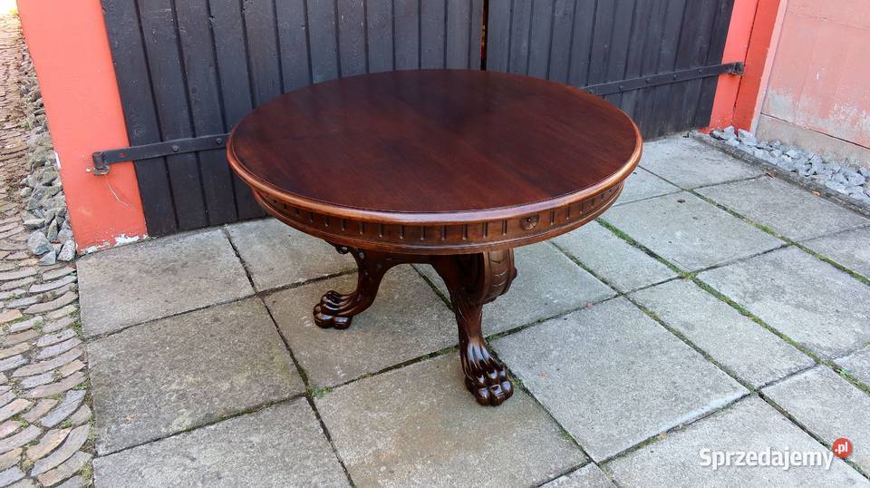 Unikatowy Okrągły Neorenesansowy Stolik Lwie Ziębice